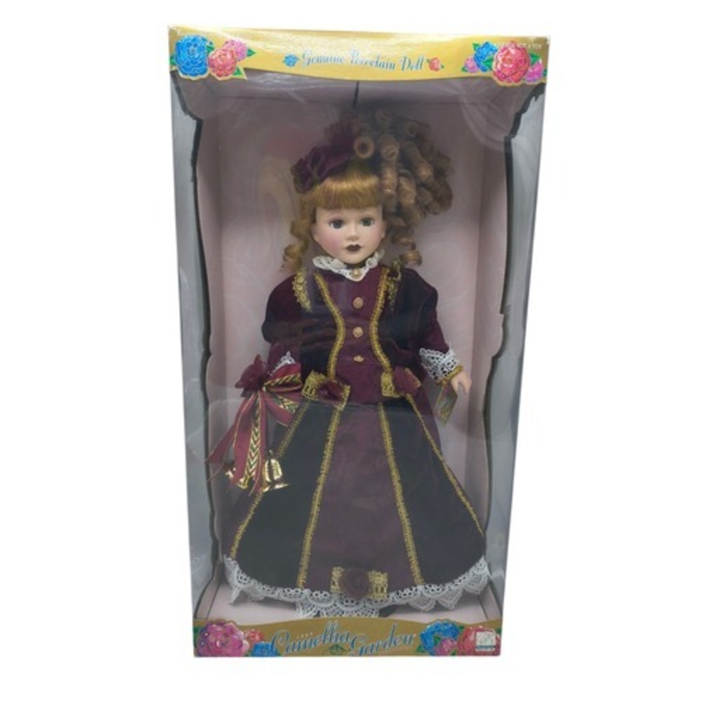 1997 Brass Key Camellia Garden Burgandy Dress w/ Gold Trim 16" Blonde Doll